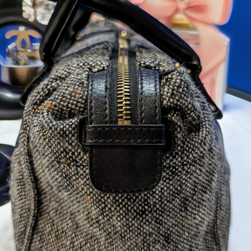 Botegga Veneta Dark Grey Wool And Black Leather Satchel - Picture 4 of 11